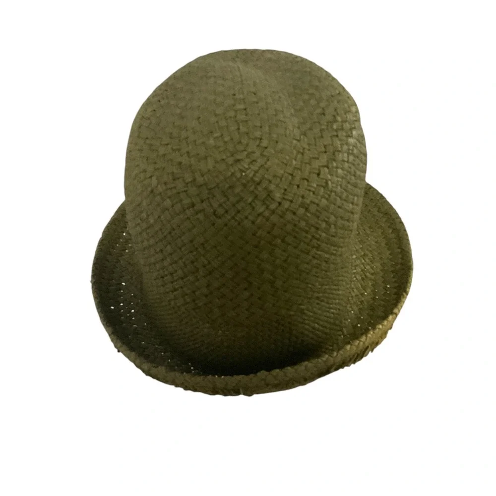 D&Y Olive Green Woven Paper Straw Fedora Sun Hat AFD8449 NWT